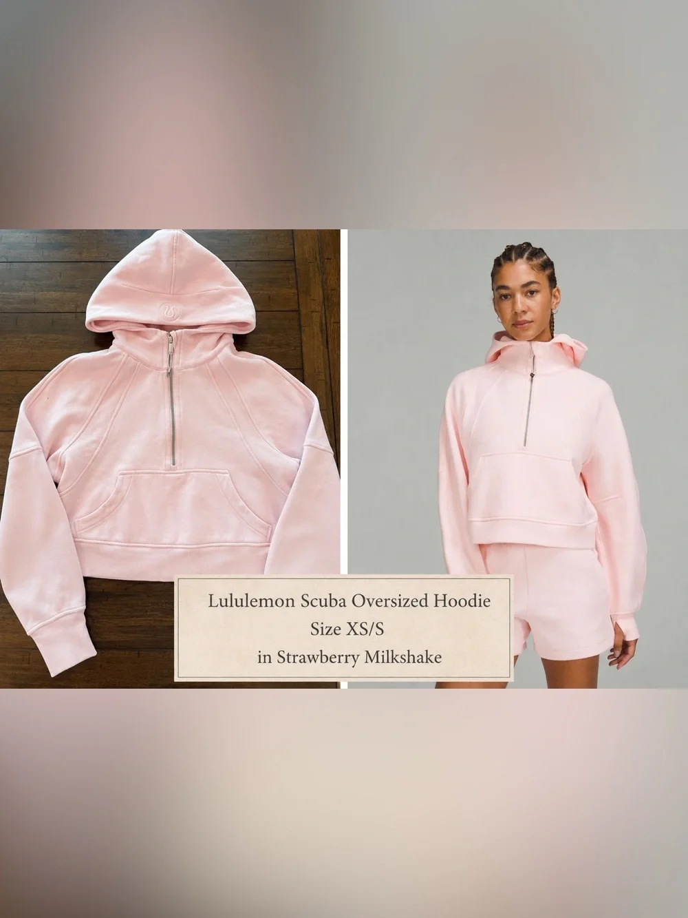 Lululemon Scuba Oversized Half Zip Hoodie XS/S Strawberry Milkshake Pink